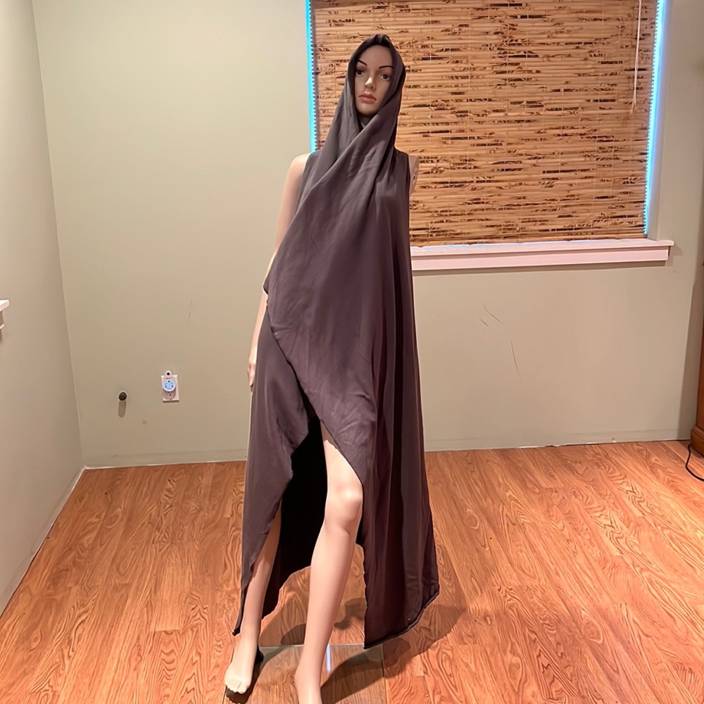 J And Company  Cotton Sleeveless Wrap W/Hood In Gray & Asymmetrical Hem O/S